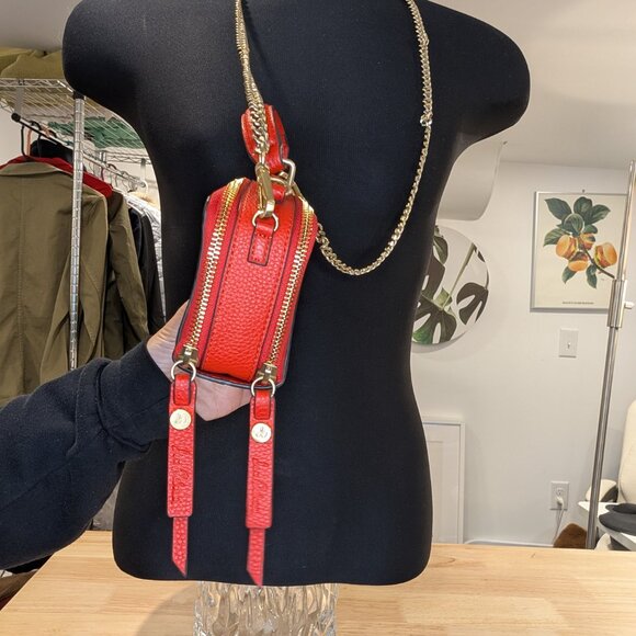 Sam Edelman Colby Mini Box Crossbody Bag - Fire Engine Red with Gold - Picture 2 of 6